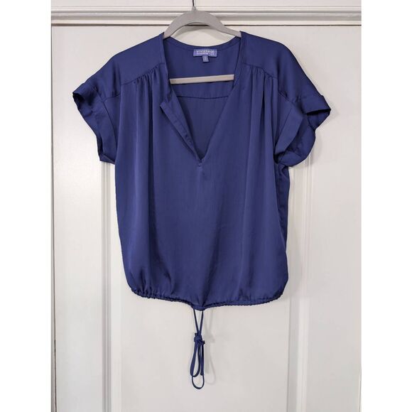 Vivienne Tam Blouse women's XS indigo tie waist‎ satin s/s modern - Picture 1 of 8